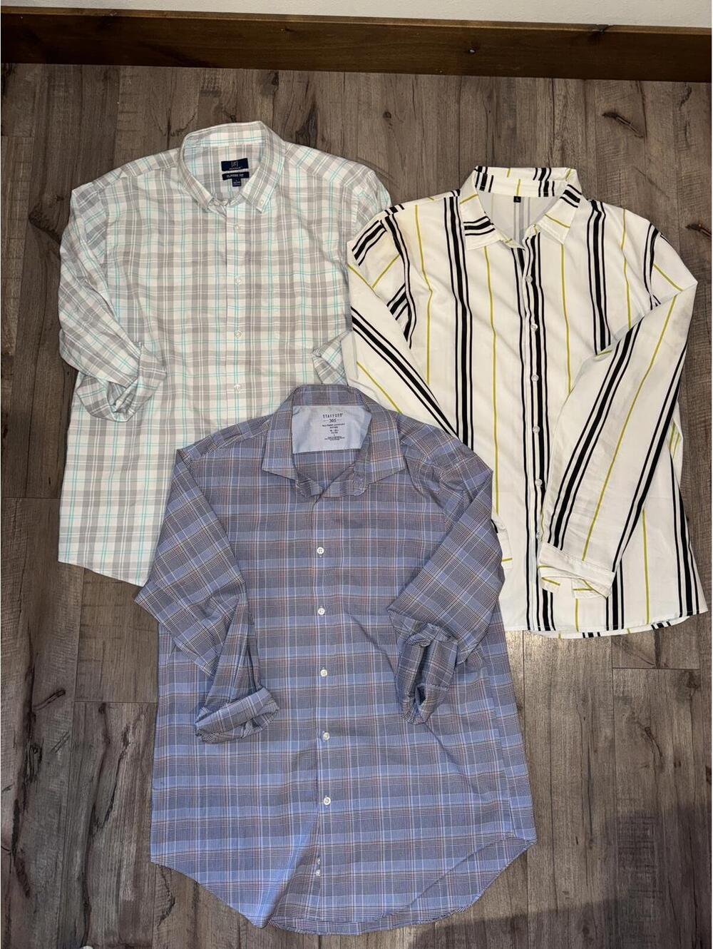Men's Button Down Shirt Bundle Casual Dress Work Plaid Striped Large Fitted